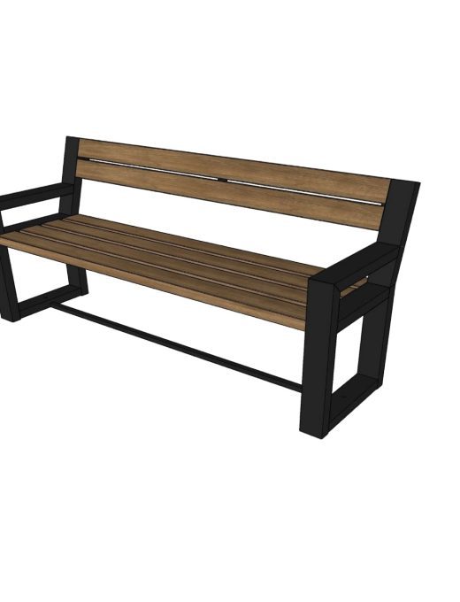 Banca stradala M-05 structura din otel inoxidabil si lemn de pin/brad 2000 x 527 x 812 mm